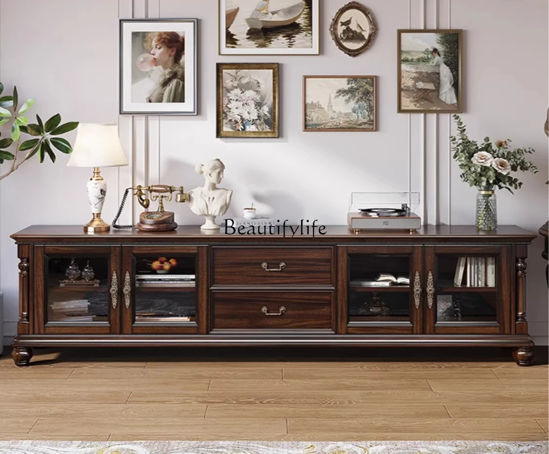 

American Retro TV Cabinet Solid Wood Storage Black Walnut Wood Storage Cabinet