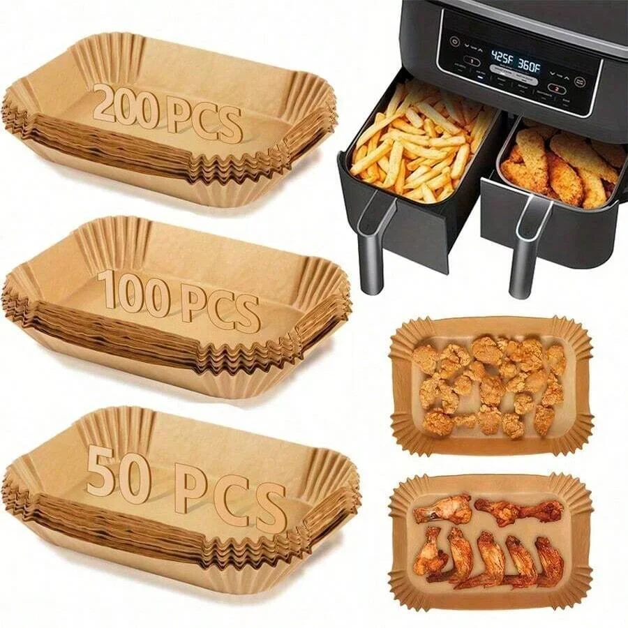 50-200Pcs Disposable Air Fryer Paper Rectangle Kitchen Baking Airfryer Mat Oilproof Micro-wave Barbecue Baking Paper Accessories