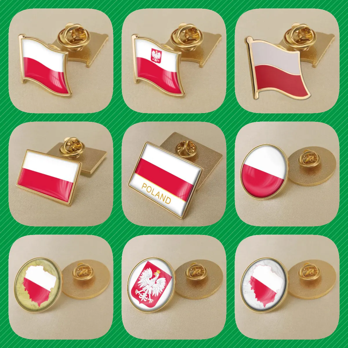 Poland Polish Map Flag National Emblem National Flower Brooches Badges Lapel Pins