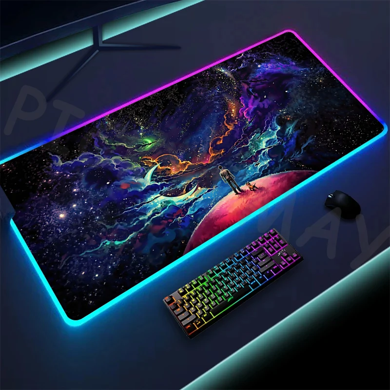 LED Grande RGB Gaming Mousepad, Espaço Mouse Mats, Luminous Desk Mat, Almofadas de teclado retroiluminadas, Grande Gamer Mousepad, XXL