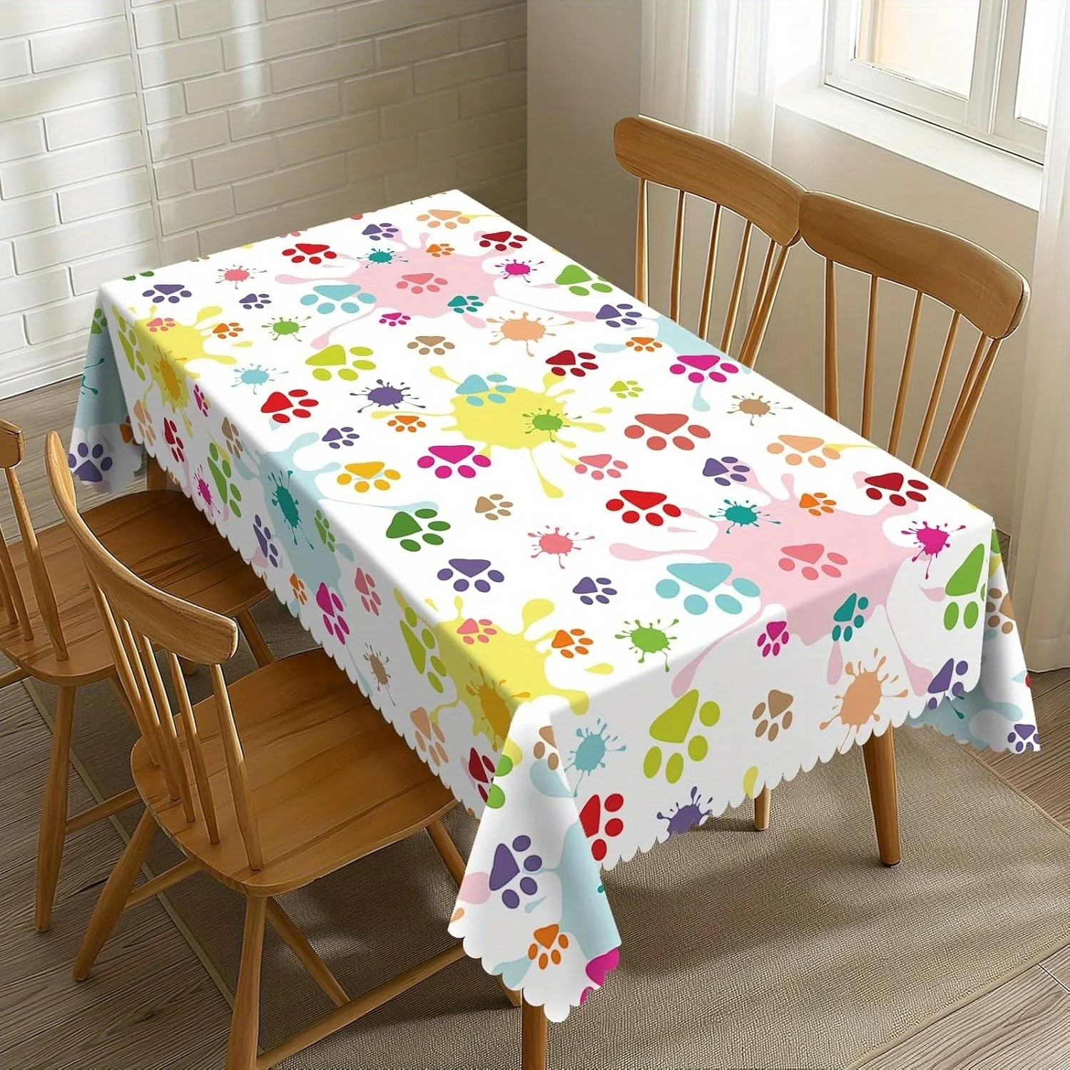 1 piece of multi-color paw-print ink-blurry pattern theme party tablecloth, cute style, with colorful paw printsZYC