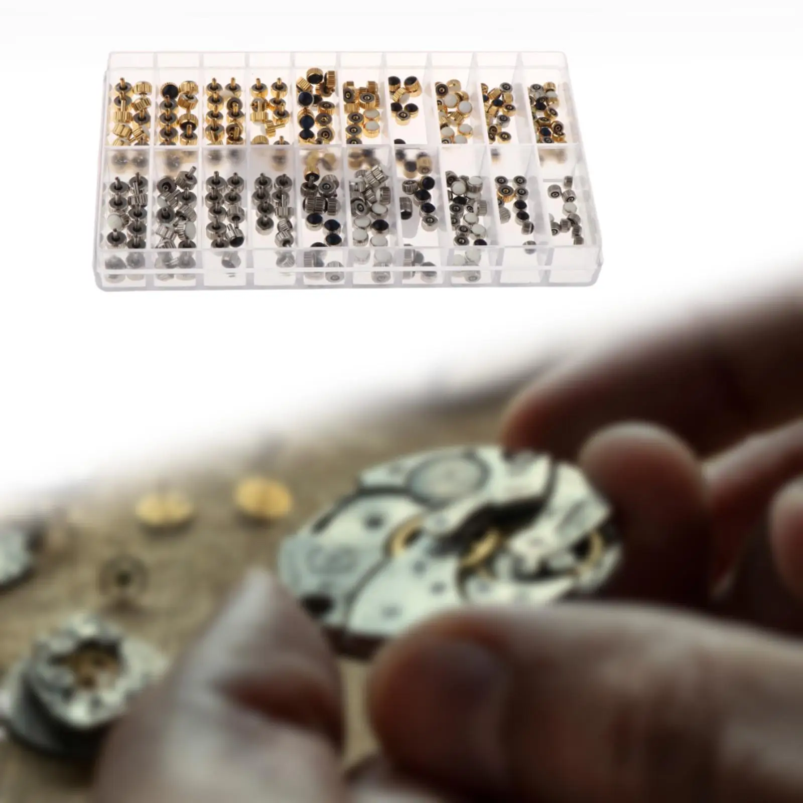 Watch Crown Spare Parts Set 240 Pieces 20 Sizes Gold Argent Metal Epoxy Watchmaker Tool for Watch Repairing Accessories