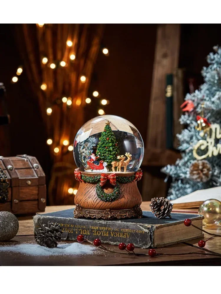 Deluxe Ball Music Box  Ornament Crystal Girl Child Luminous Christmas Santa Birthday Gift