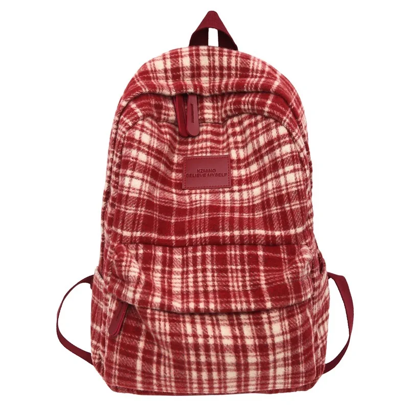 Korean Version of Ins Academy Style Woolen Plaid Backpack for Women in Spring 2025, New High-value Backpack for Students