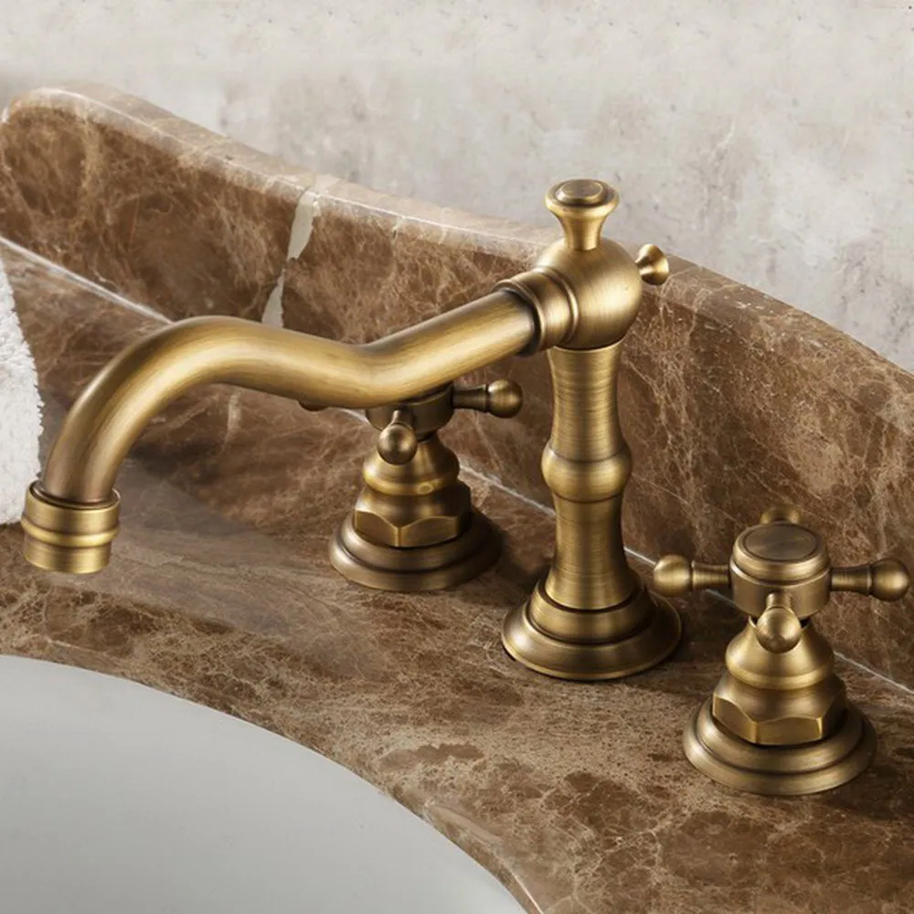 Imagem -04 - Antique Brass Torneira da Bacia Buraco Torneira Pia do Banheiro Deck Montado Sink Faucet Tap Mixer Quente e Fria do Vintage Bnf202