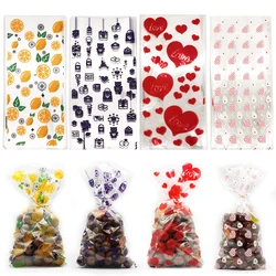 50Pcs Transparent Plastic Candy Bags Love Heart Lemon Biscuit Cookie Gift Bags for Diy Wedding Brithday Christmas Halloween Bag