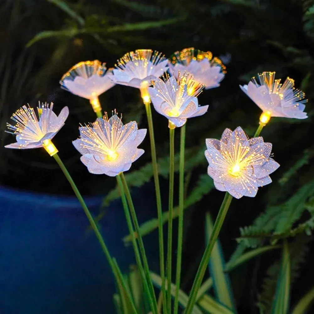 Solar Fiber Optic Flower Lights, Warm White Colorful LED Waterproof, for Garden Pathway Lawn Patio Yard Landscape Decorations