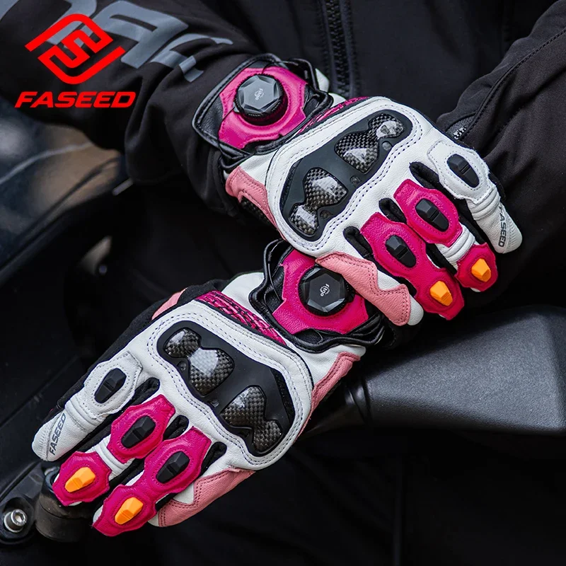 FASEED Carbon Fiber Sheepskin Motorcycle Gloves Winter Warm Racing Motocross Gloves Hard Knuckle Touchscreen Moto Gloves Guantes