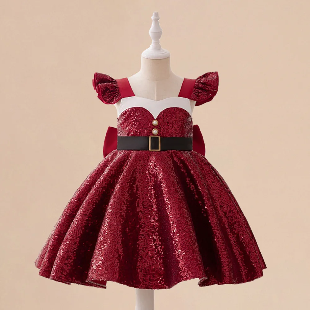 Children'S Christmas Costume Luxury Sequin Princess Dress For Girl Elegant New Year Dress Wedding Catwalk Party Clothes 4-7 Year