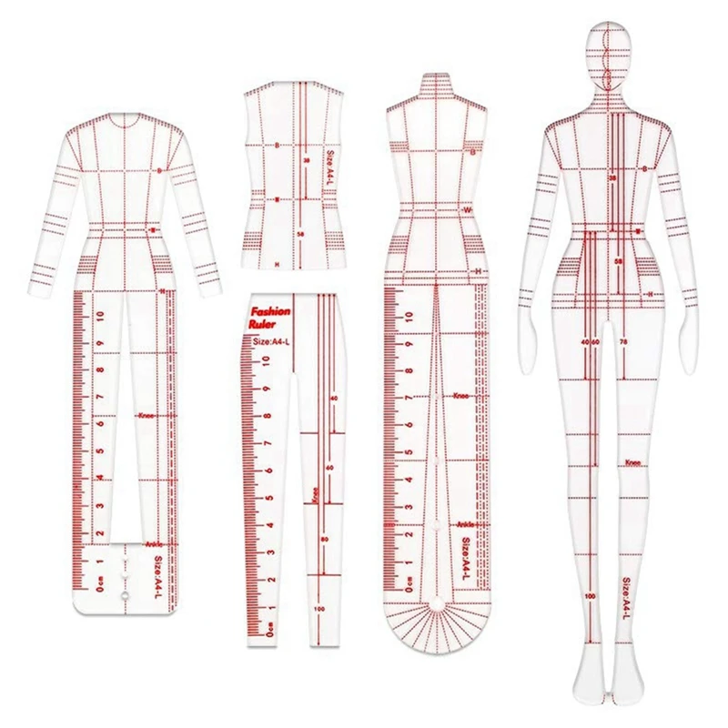 Reglas de ilustración de moda, plantillas de bocetos, regla de costura, patrones humanoides, diseño, medición de ropa