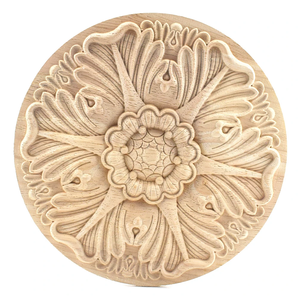 

2PCS Carved Unpainted Ornamental European Wood Applique Mouldings Onlay Decal Round Rose Wooden Cabinet Furniture Corner