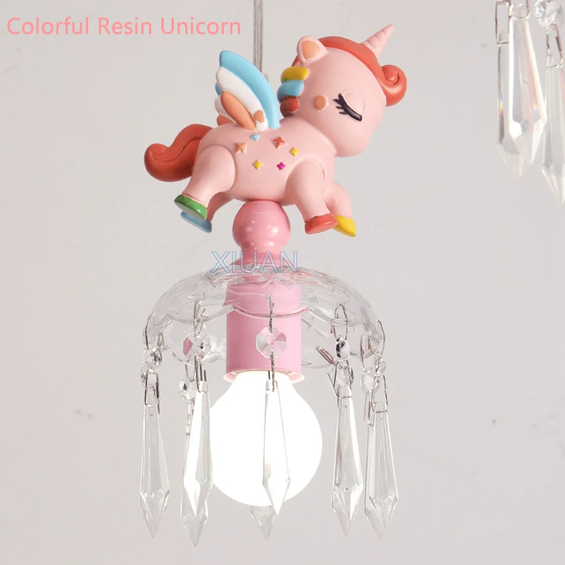 Cartoon Pegasus Lamp Pink Princess Room Ceiling Light Resin Unicorn Astronaut Kids Bedroom Hanging Lamps Baby Girl Children Lamp