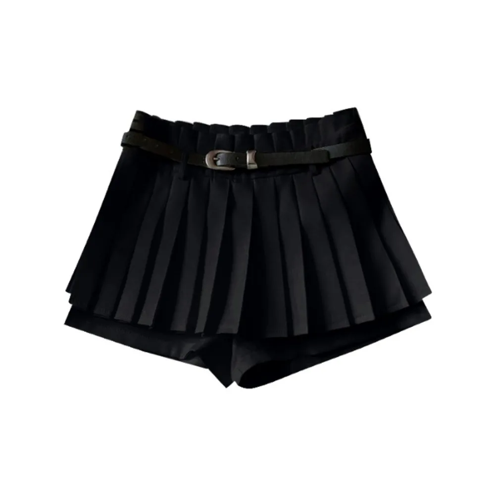 

Simple Y2K A-Line Mini Skirts JK Preppy Style Pleated Skirt With Belt Sweet High Waist Skirts with Safty Pants Students