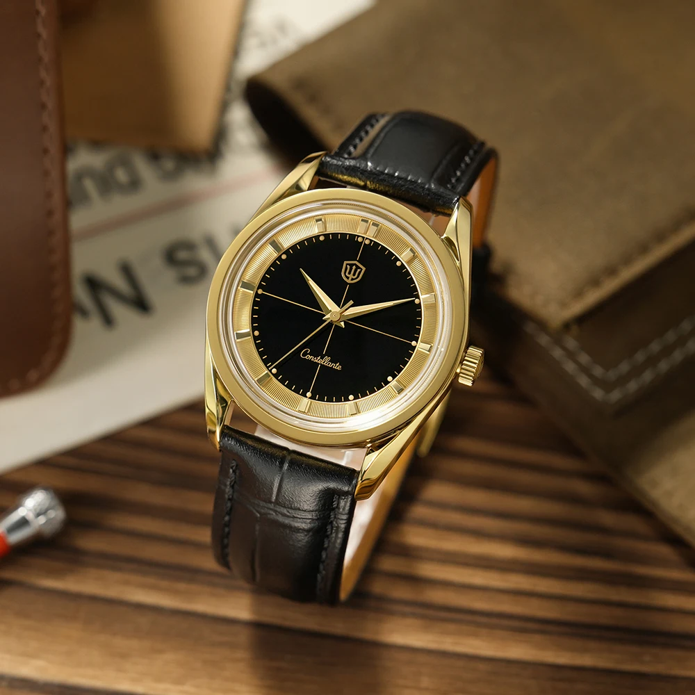 Watchdives WD1954 New Gold Case Quartz Watch VH31 Sweep Movement Sapphire Crystal Tiger Eye Stone Dial Luminous Men Luxury Watch