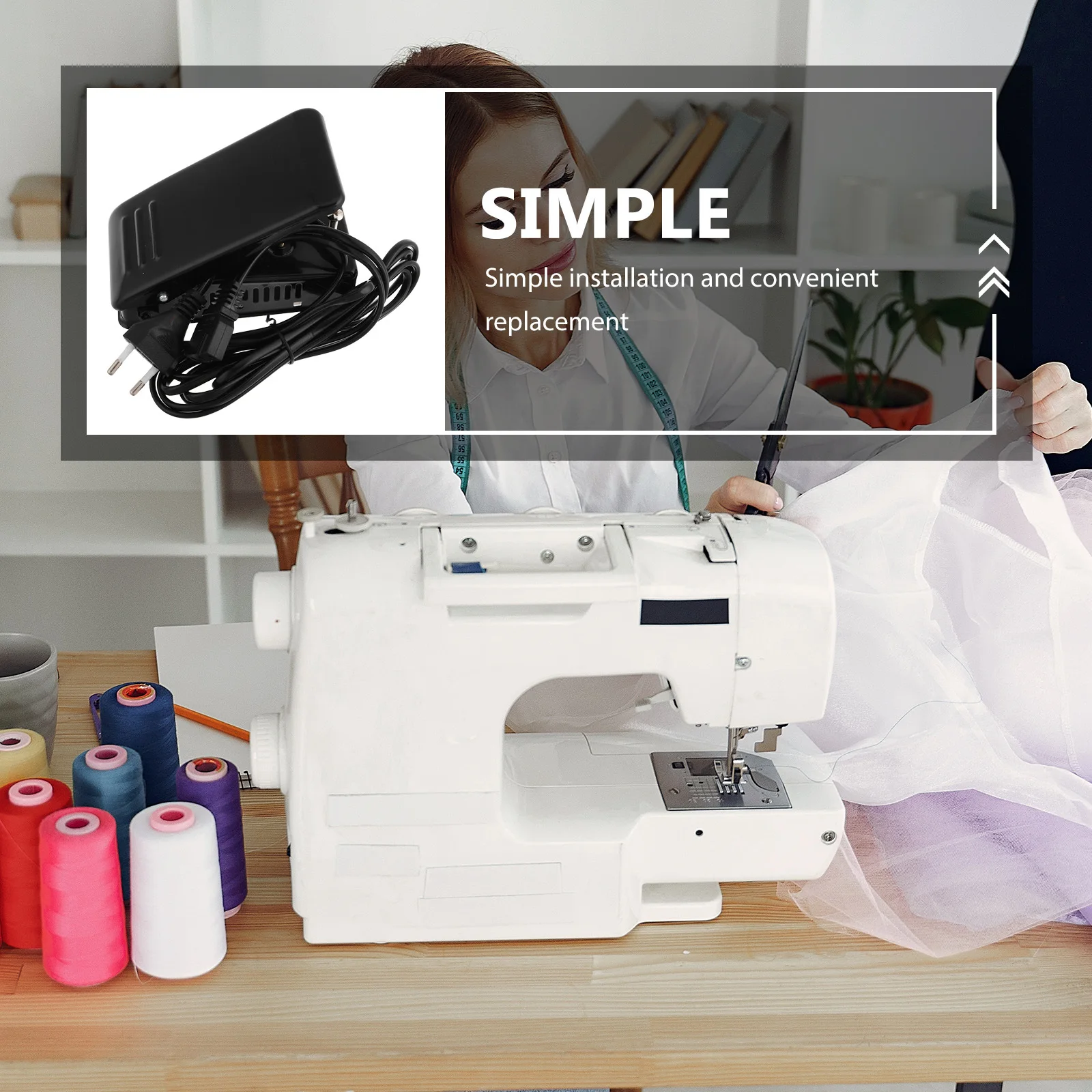 3 ثقوب دواسة القدم الحديد الأسود لآلة المنزل سهلة التركيب استبدال سلك الطاقة ماكينة خياطة لوازم دواسة التحكم في القدمين