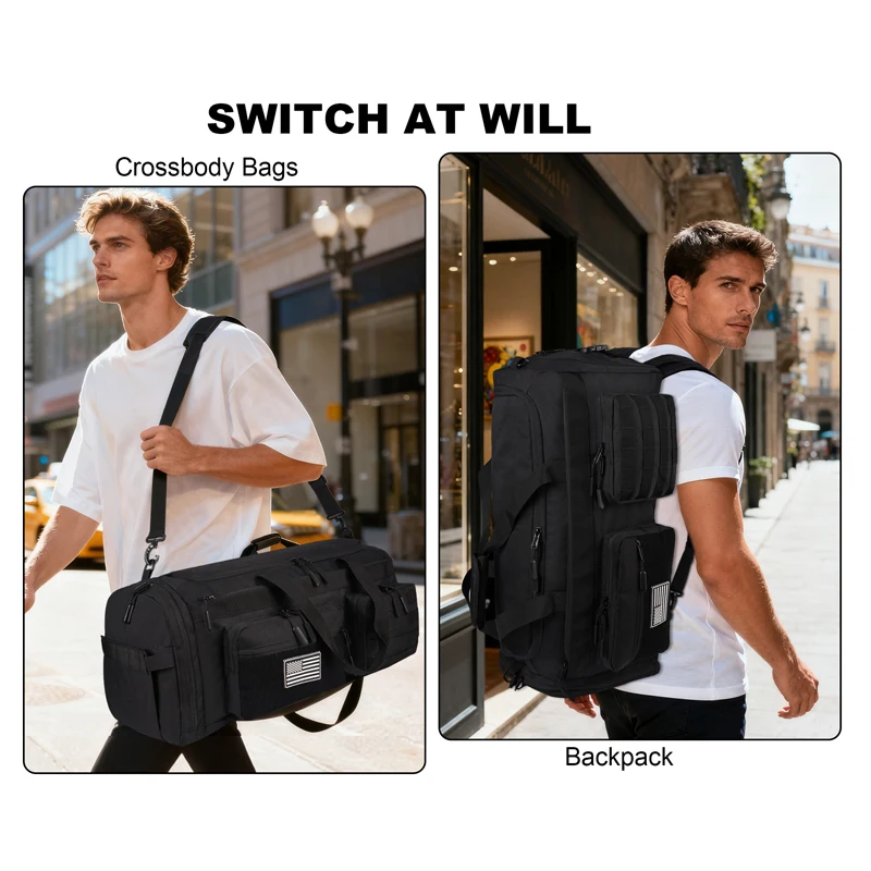 3 in 1 50L Large Men Travel Duffle Bag Tactical Gym Sports Backpack with Wet Pocket and Independent Shoe Compartment