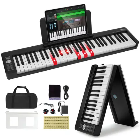 SucceBuy 61 or 88 Key Folding Keyboard Piano Bluetooth & MIDI  Electronic Digital Foldable Piano Rechargeable for Beginners