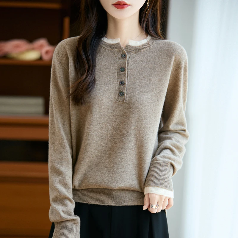 

2025New Autumn And Winter 100% Merino Wool Women's Knitted Turtleneck Sweater High-end Color Matching Soft Warm Sweater