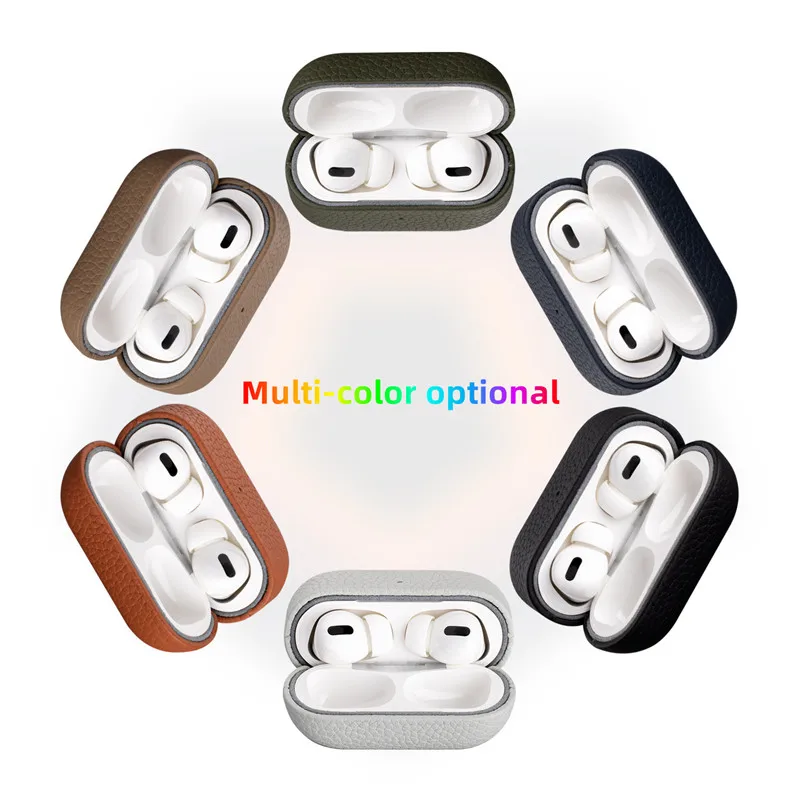 

Cover for airpods pro 2 case 5 Generacion Earphone Accessories Lychee grain dermis air pod shell Luxury genuine leather airpod c