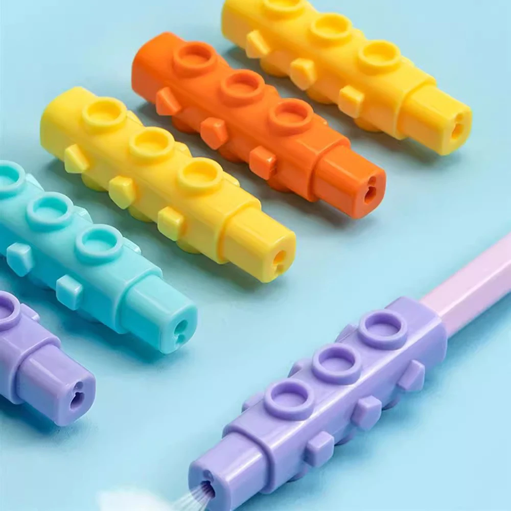 4PCS Square anti slip pencil cap, student pencil extender holder, spliceable,learning to write with a grip pen