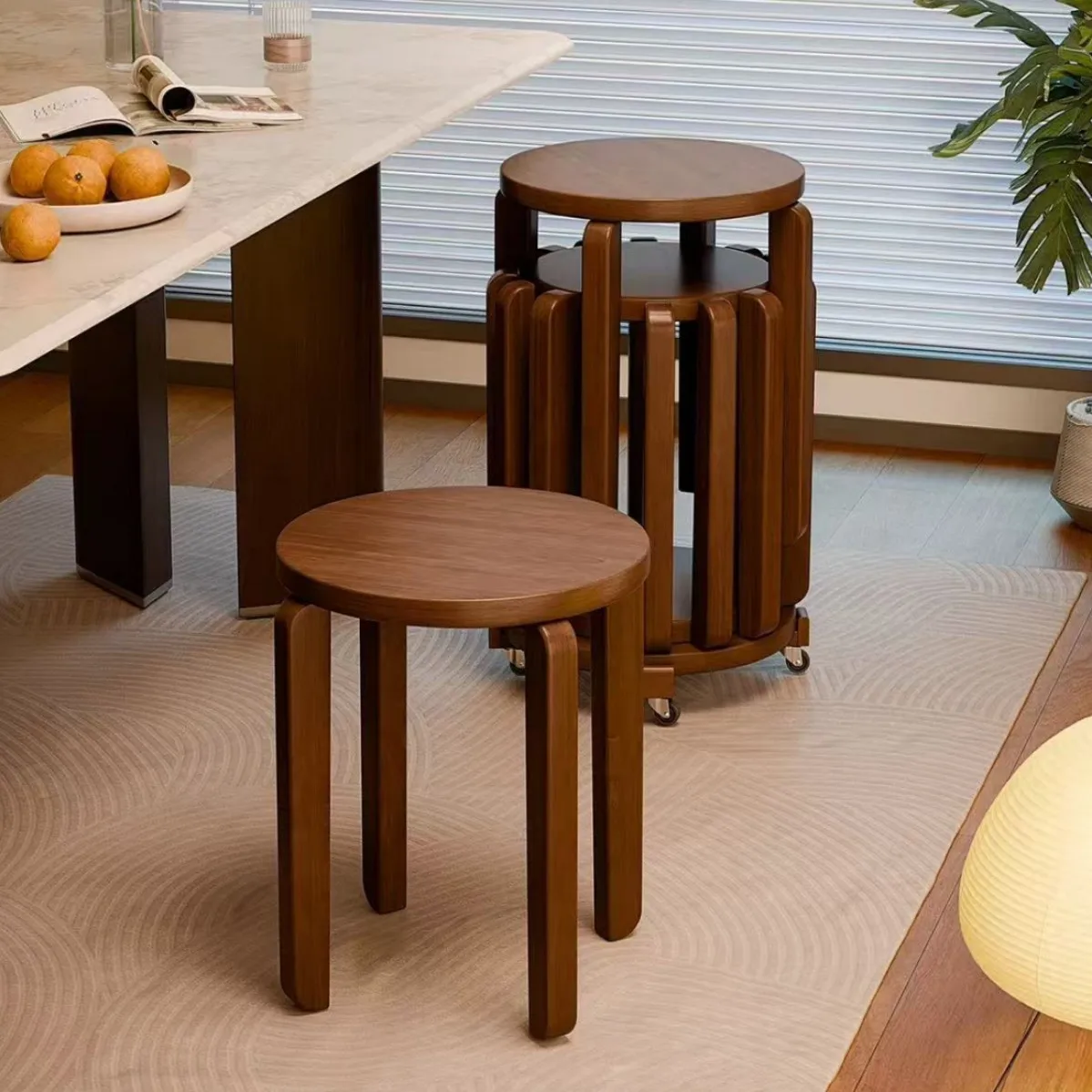 Solid wood stool, home coffee table, stackable stool, prep dining table storage, can be stacked for stools