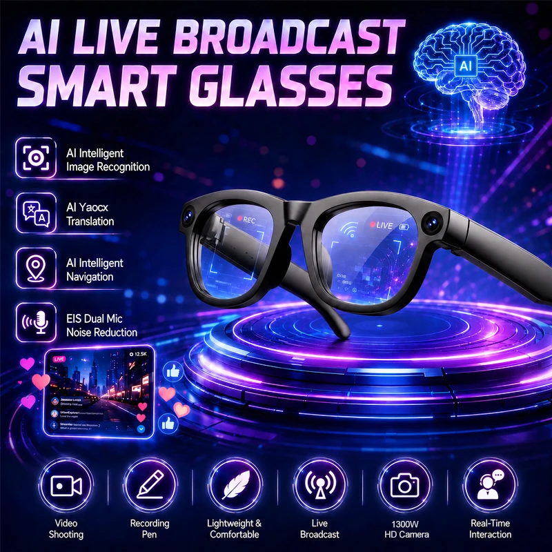 New 1300W HD Camera Smart Glasses Live Video Glasses Al Image Recognition Al Large Model Recording Pen Translation Smart Glasses