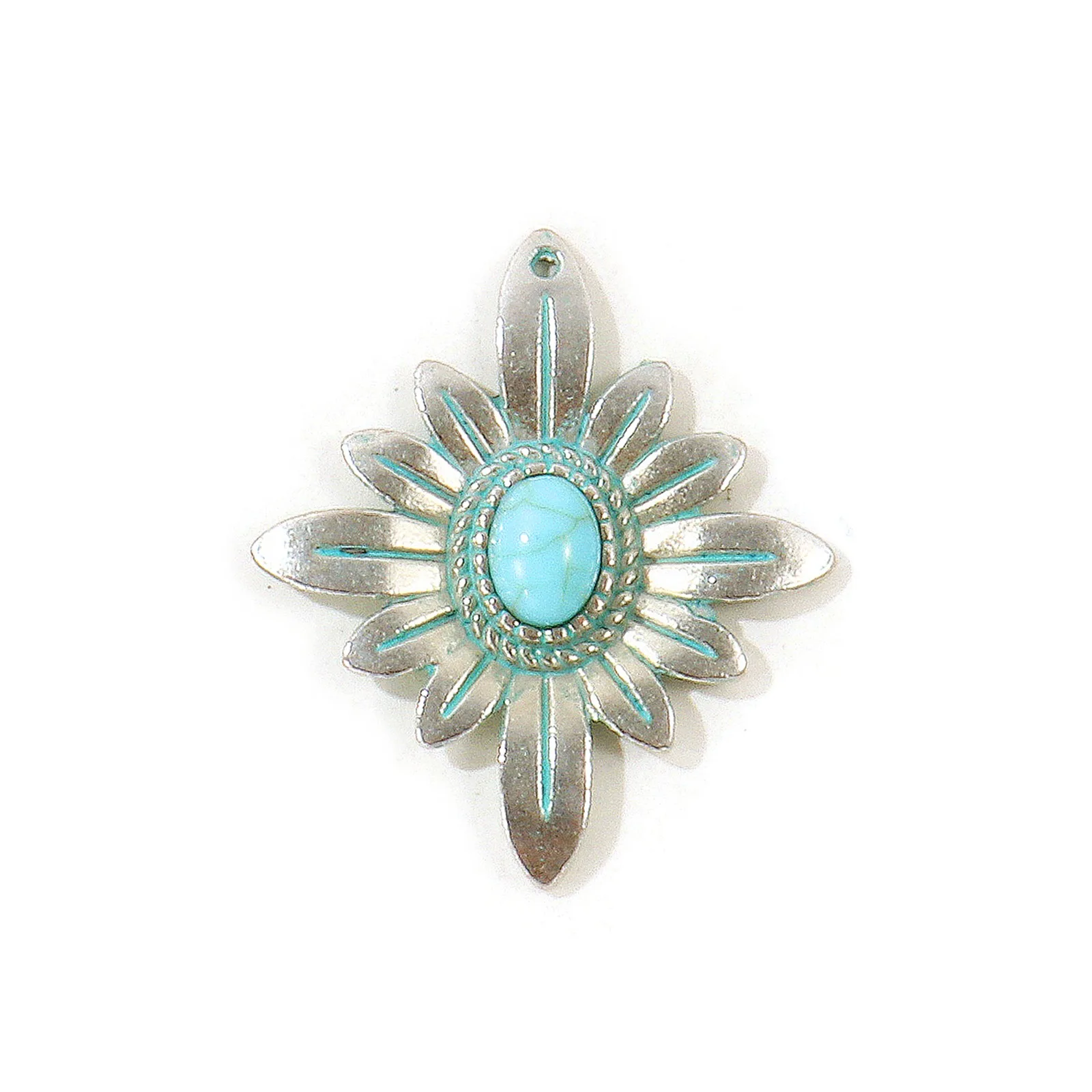 5 Stück Bohemian-Stil Anhänger Geometrisch Antiksilberfarben Grün Blau Patina Imitation Türkis Anhänger DIY Halskette Schmuck – Detail 10