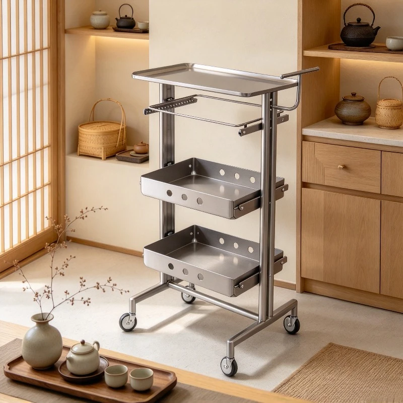 Hairdressing Trolley Stainless Steel Salon Cart Barber Tool Cart Hair Cutting Trolley Folding Perm Dyeing Stand Beauty Shop Sets