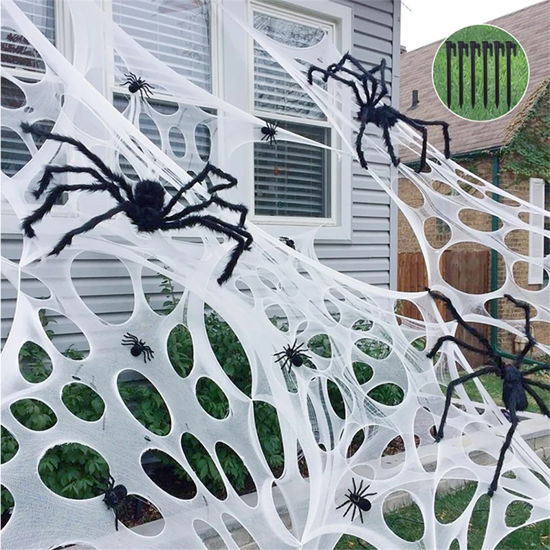 White Halloween Spider Net Simulation Giant Stretchy Ripped Spider Netting Cobweb Haunted Ghost House Prop Halloween Decorations