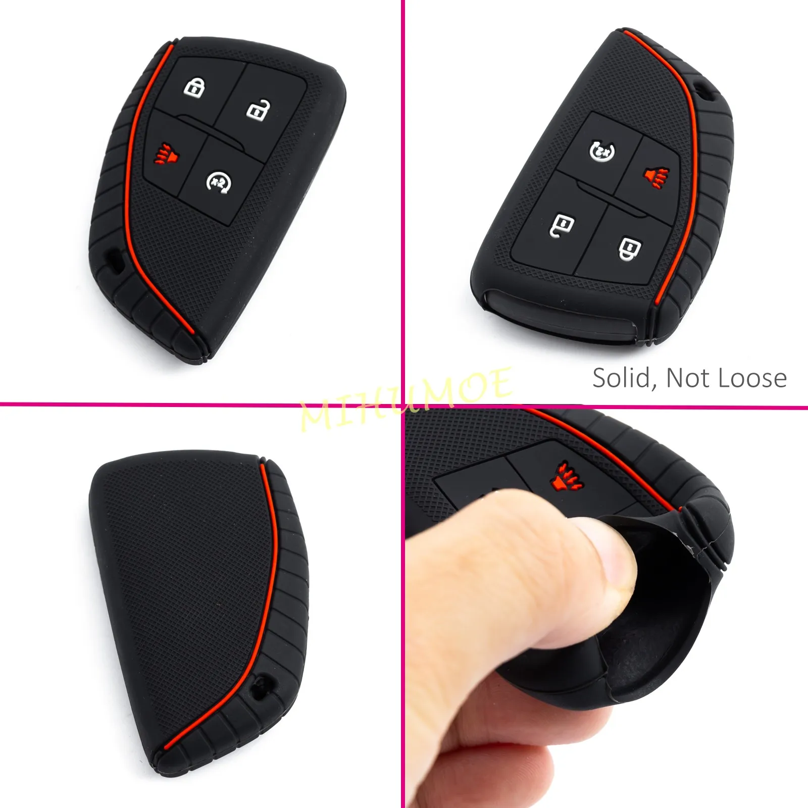 For Chevrolet Colorado Tahoe Silverado GMC Canyon Sierra 1500 2500HD 3500HD Silicone 4 Button Car Key Fob Ring Chain Cover Case view 4