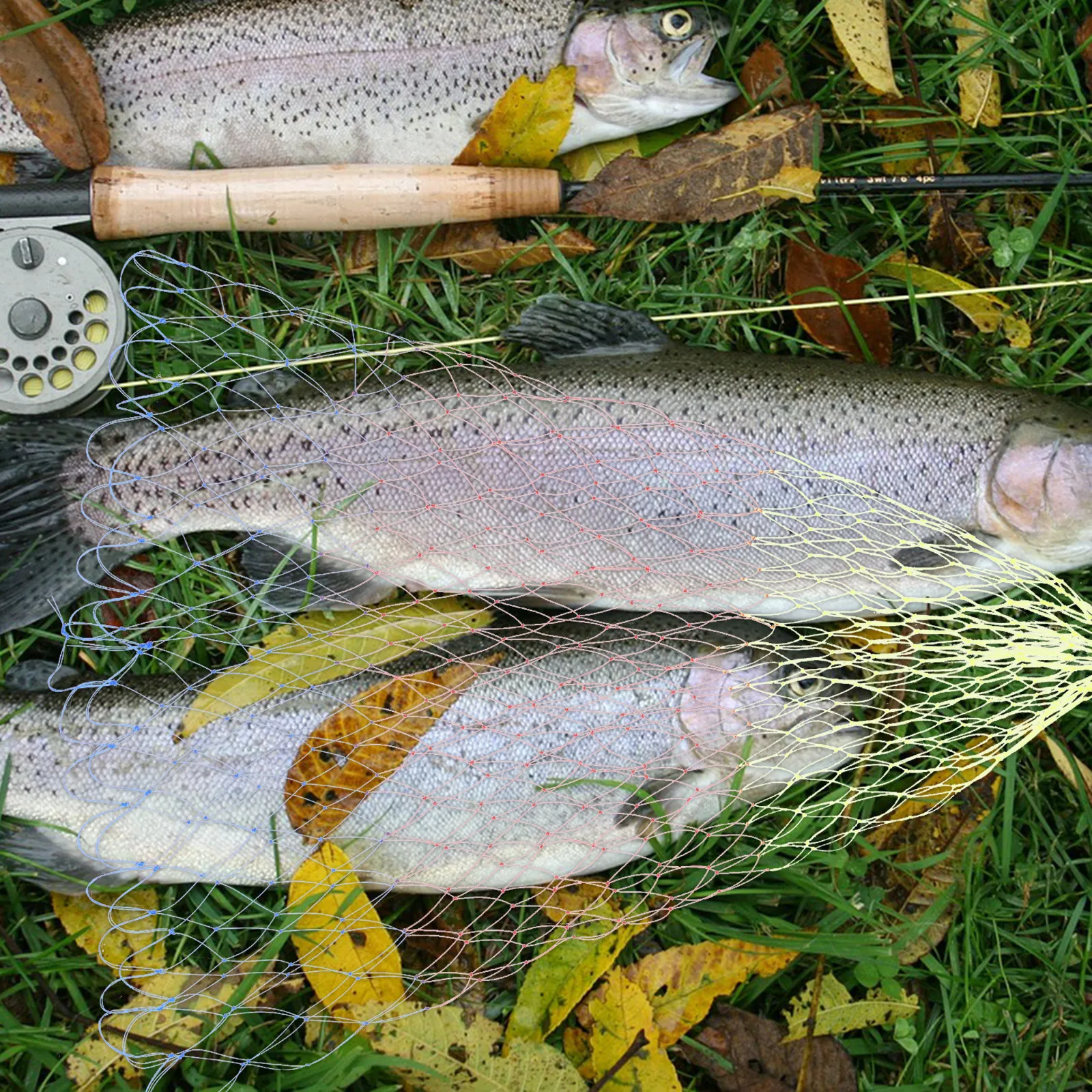 Net Fishing Tackle Landing Mesh Basket Replacement 50Cm Gelatin Silk Wire Knotless Design Colorful Landing Net for Fly Fishing