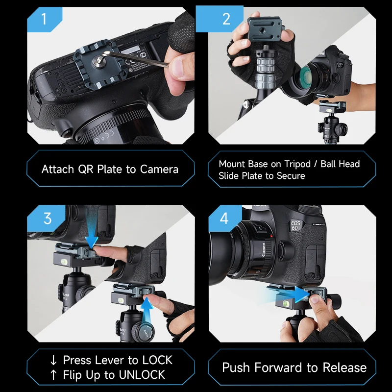 XILETU XQ1 Uniwersalny gimbal do lustrzanek cyfrowych Arca Swiss Quick Release Plate Clamp Quick Switch Kit Adapter do mocowania statywu suwakowego — zdjęcie produktu 6