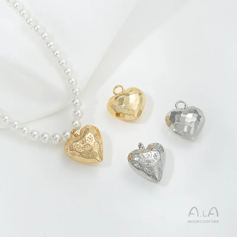 14K Gold-wrapped Strawberry Peach Heart Pendant Flash-cut Love Pendant DIY Handmade Alloy Bracelet Necklace Pendant