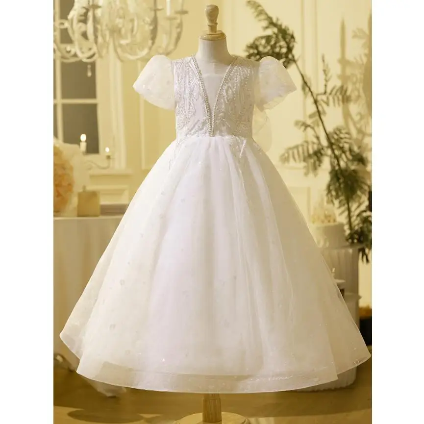 

New Children's Puff Sleeve Evening Gown Host Piano Performance Wedding Birthday Girls Party Dresses A4126 Bridesmaid Dresses