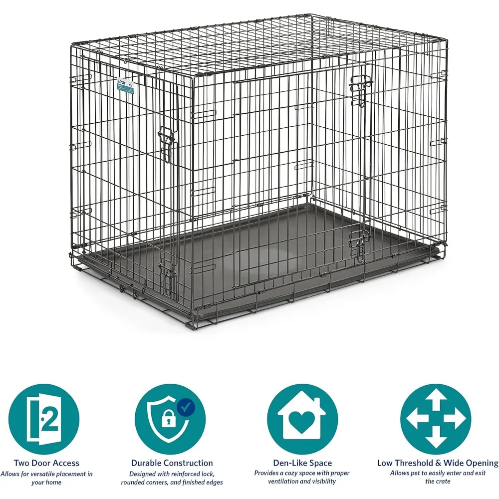 MidWest Homes per animali domestici Cassa per cani pieghevole iCrate a due porte da 42 pollici con pannello divisore, vassoio a prova di perdite e chiusure sicure - Wi in metallo