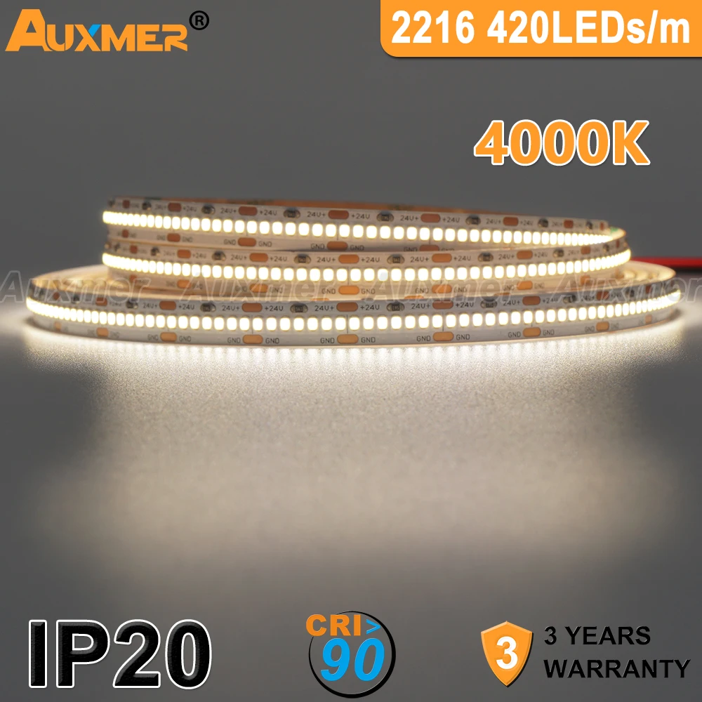 Luzes LED Strip para quarto, luzes LED reguláveis, alta densidade, IP20,110lm/W,5m/reel,DC24V, 4mm, 6mm, 8mm, PCB, 2216