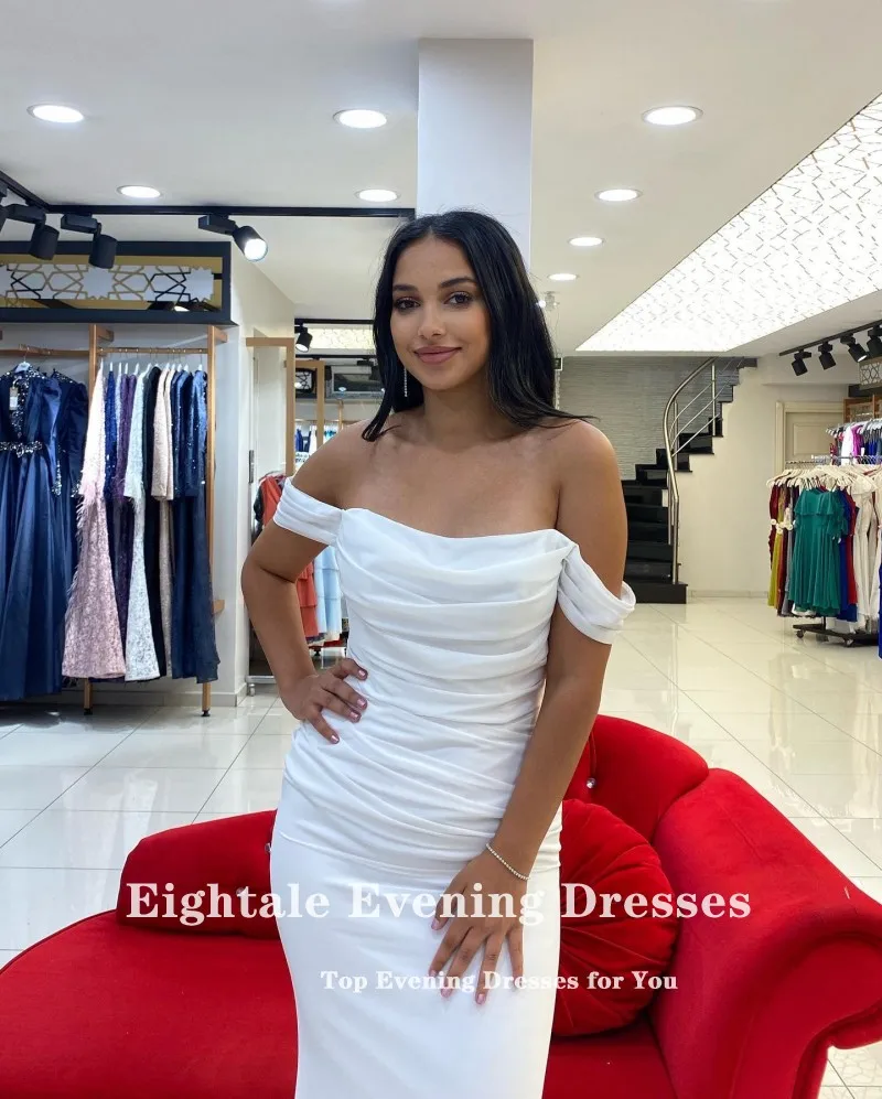 Eightale Arabic Evening Dresses for Wedding Party Off the Shoulder Pleats Customized Chiffon Mermaid Formal Celebrity Prom Gowns