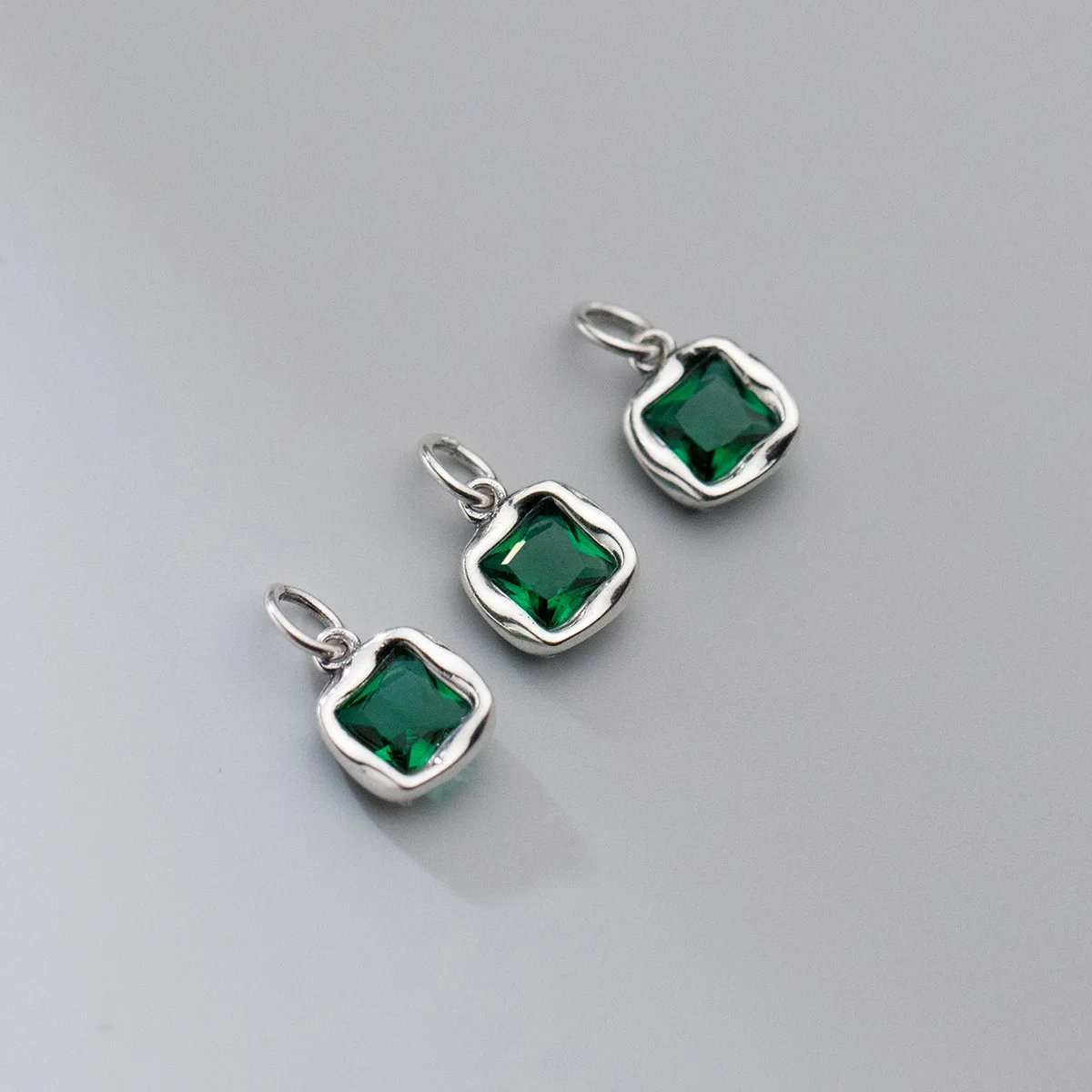 Zircon Square Charms 925 Silver Charms Pendant Necklace Accessries Jewelry DIY