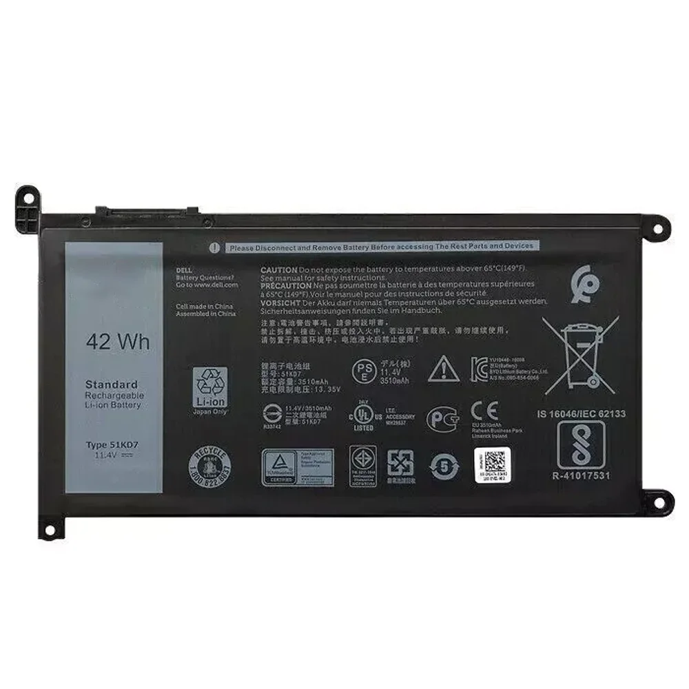 Imagem -03 - Brandnew Original 51kd7 11.4v 42wh Bateria do Portátil para Dell Chromebook 11 3180 3181 3189 5190 Fy8xm