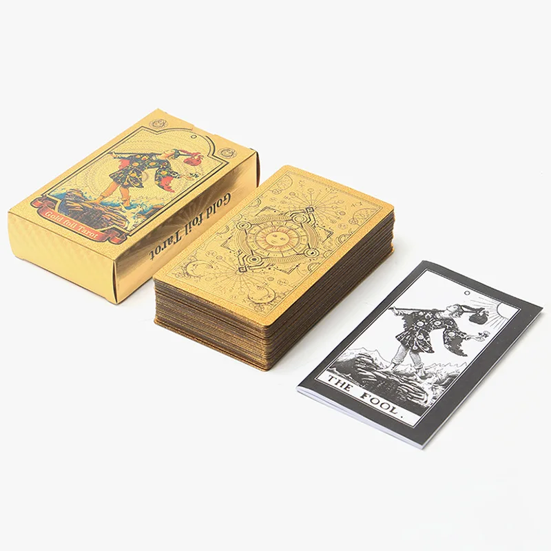 Six-pointed Star Divination Tarot Card Wooden Box Gift Box Pvc Gold Leaf Table Game Prediction Set Luxury Waterproof Belt Manual