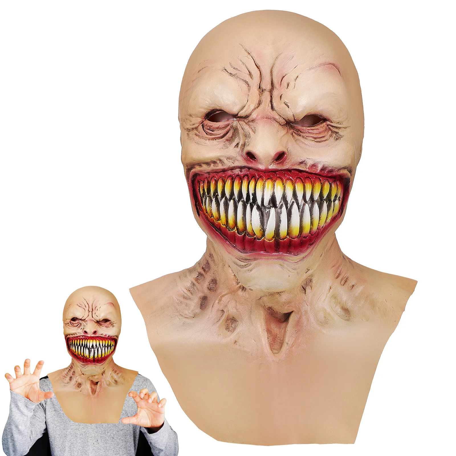Makeup Mask Headdress Man Full Zombie Scary Clown Emulsion Funny for Adults Halloween Props