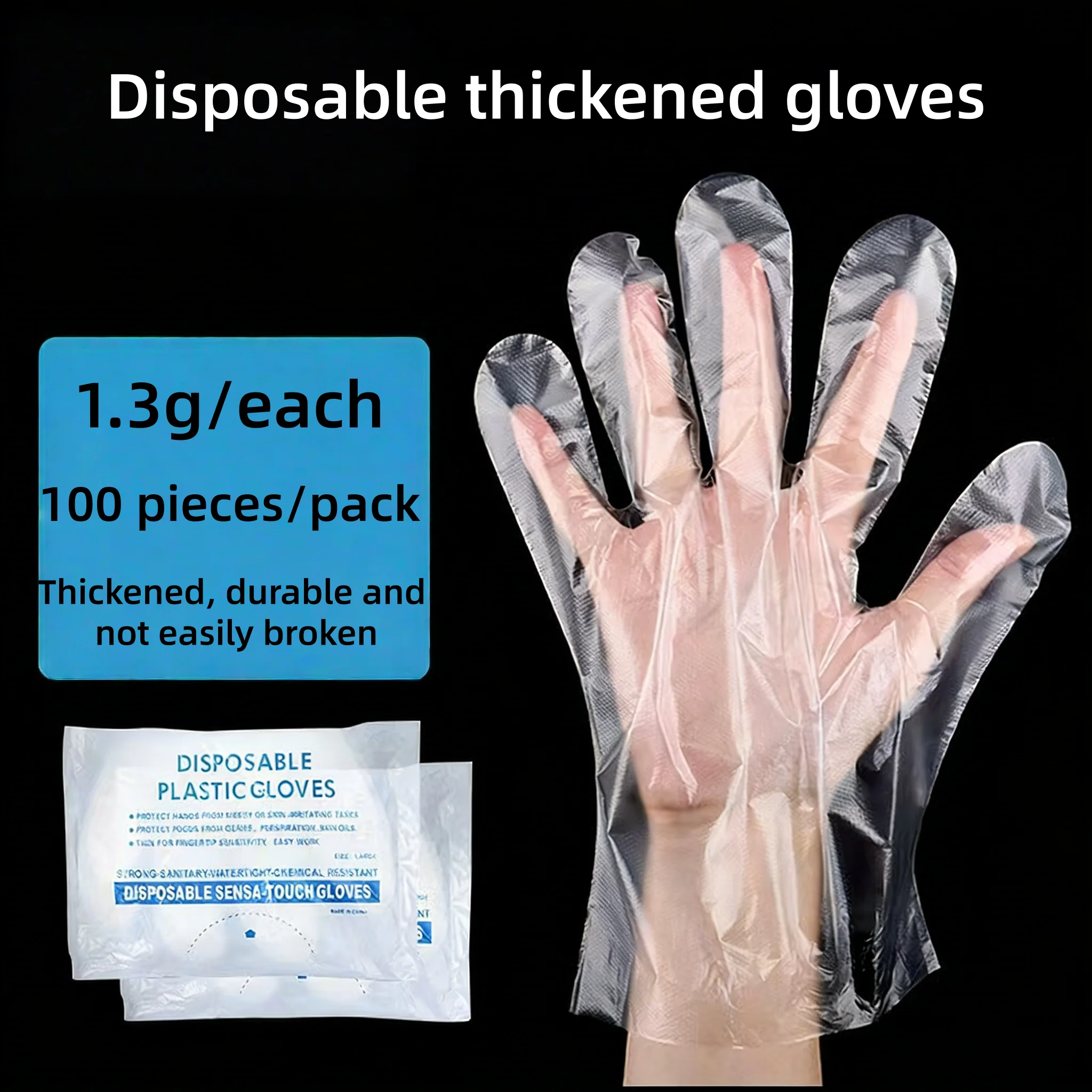 100-Pack PE Disposable Thick Gloves Portable Hygienic Durable for Household Cleaning
