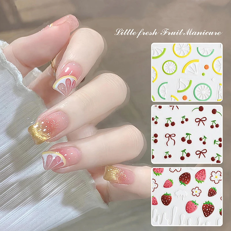 Lemon Cherry Strawberry DIY 5D Soft Embossed Relief Self Adhesive Nail Art Decorations Stickers Decal