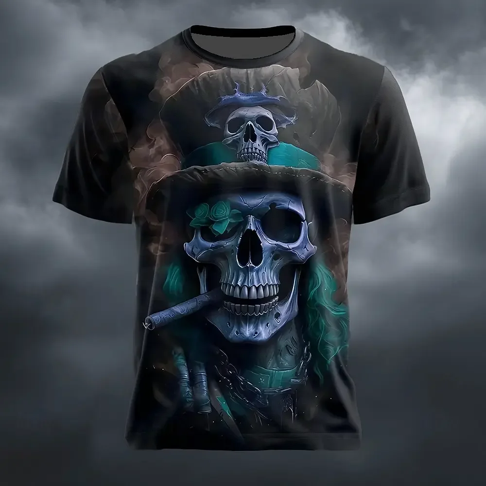 Halloween Men's Optical Illusion 3D Pirate T Shirt Short Sleeve T shirt 3D Print Crew Neck Shirt Exaggerated Designer Horror