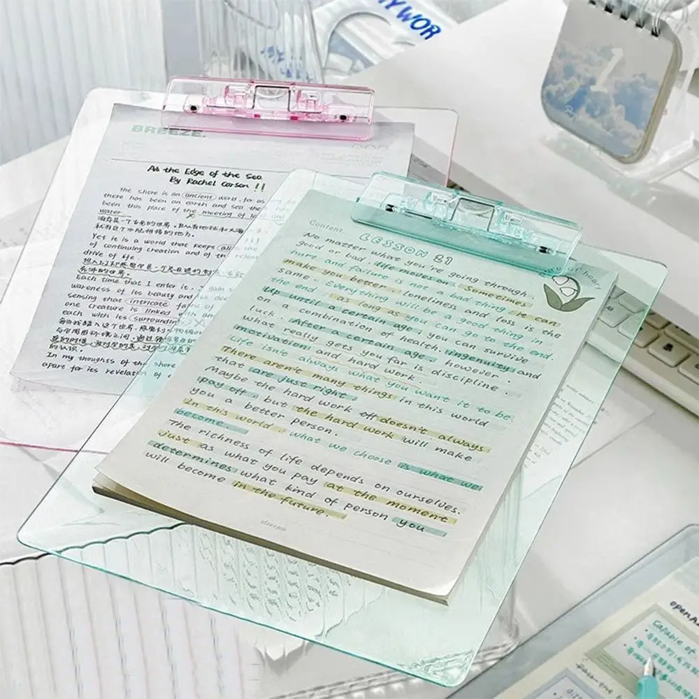 

With Low Profile Gold Clip Transparent A4 Clipboard Writing Sheet Pad Document Folder A4 File Folder Organizer Writing Pad