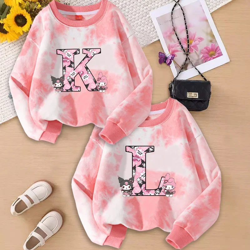 Kuromi Boys Girls Thin Sweatshirts Cute Cartoon Anime Letter A-Z Print Spring Long Sleeves Streetwear Fashion Tops Party Gifts