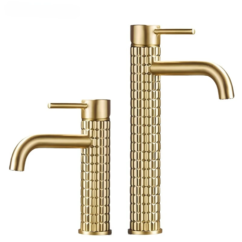 Brushed gold all copper light luxury basin faucet Home hotel bathroom bathroom cabinet Hot and cold washbasin faucet anti-splash
