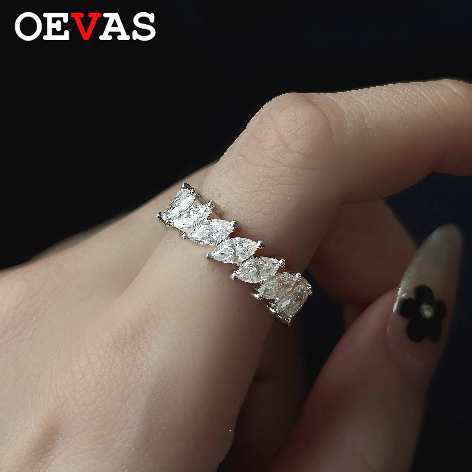 

OEVAS 3x6 мм 0,3 карата кольца с муассанитом огранки маркизы для женщин 100% стерлинговое серебро 925 пробы обручальные кольца сверкающие ювелирные изделия