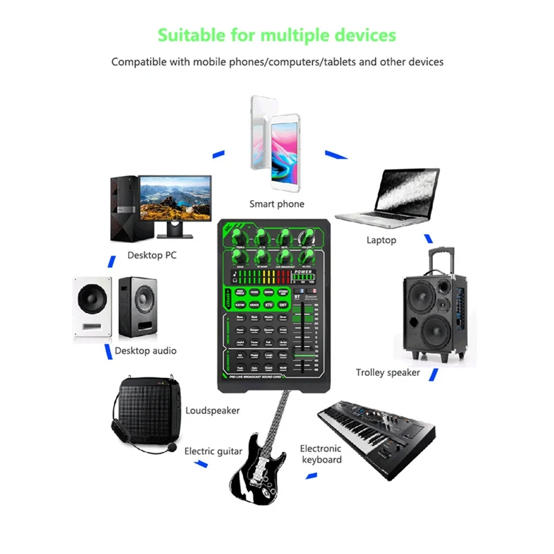 Placa de som do telefone microfone de áudio placa de som externa bluetooth recarregável display efeito de gravação de transmissão ao vivo