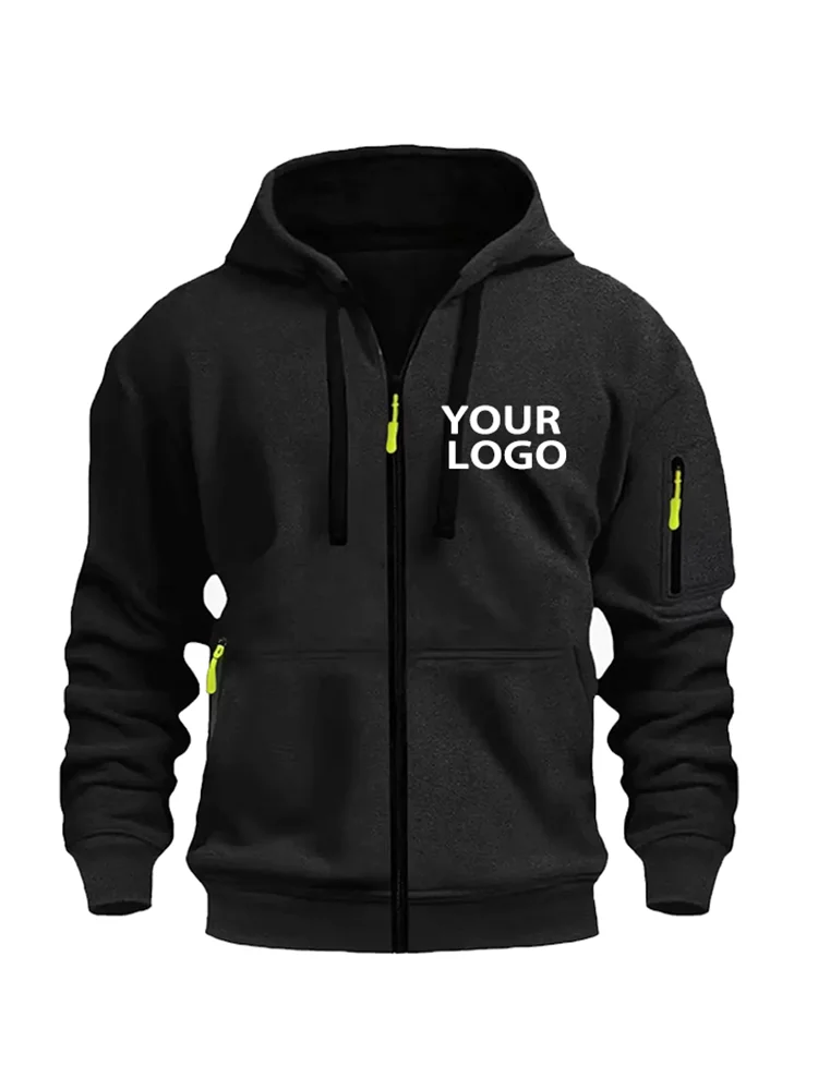 DIY Custom Logo Heren Casual Sport Hoodie Full-Zip Pocket Sweatshirt Mode Arm Pocket Outdoor Lange Mouwen Pullover Hoodie - afbeelding 2